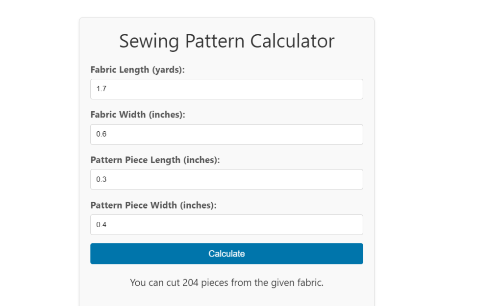 Sewing pattern Calculator
